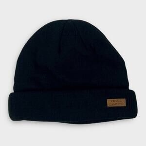 Vince Camuto Ribbed Knit Cuff Beanie in Black NEW